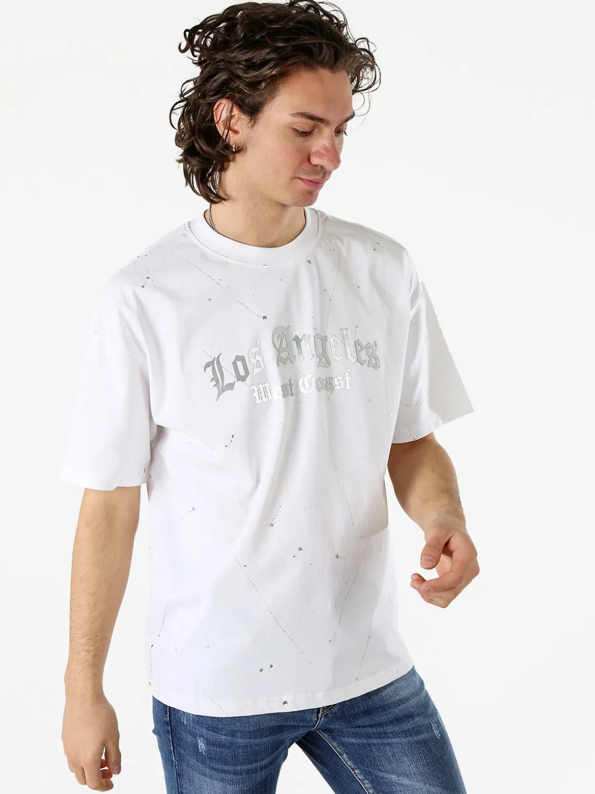 Ange Wear T-shirt da uomo in cotone con stampe metallizzate - bianco