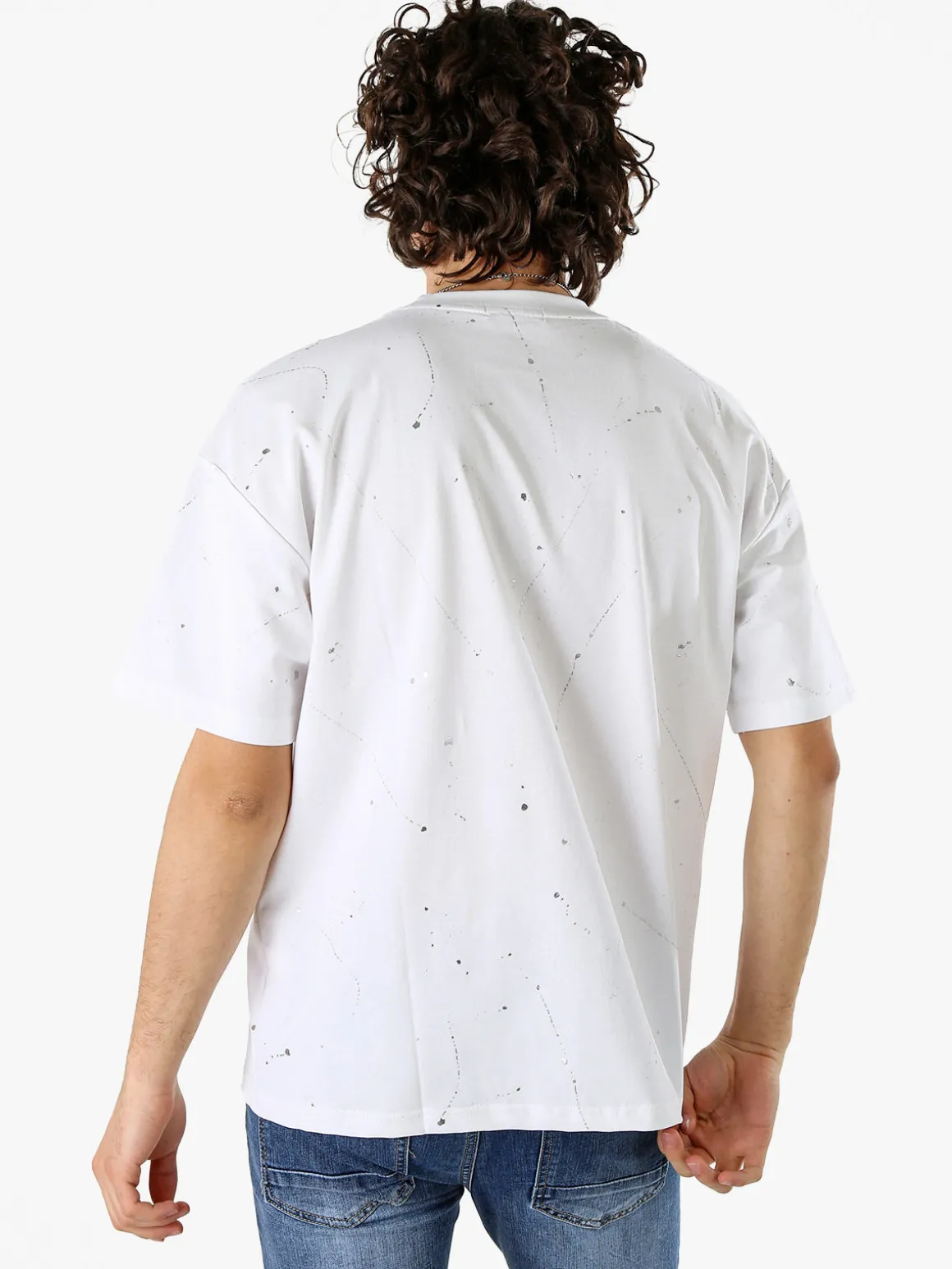 Ange Wear T-shirt da uomo in cotone con stampe metallizzate - bianco