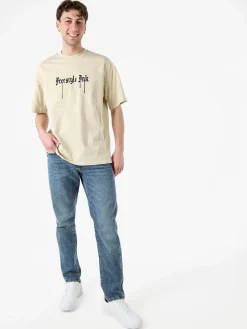 Ange Wear T-shirt da uomo oversize in cotone con stampe davanti e dietro - nero