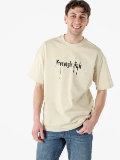 Ange Wear T-shirt da uomo oversize in cotone con stampe davanti e dietro - nero