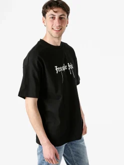 Ange Wear T-shirt da uomo oversize in cotone con stampe davanti e dietro - nero
