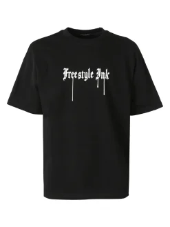 Ange Wear T-shirt da uomo oversize in cotone con stampe davanti e dietro - nero