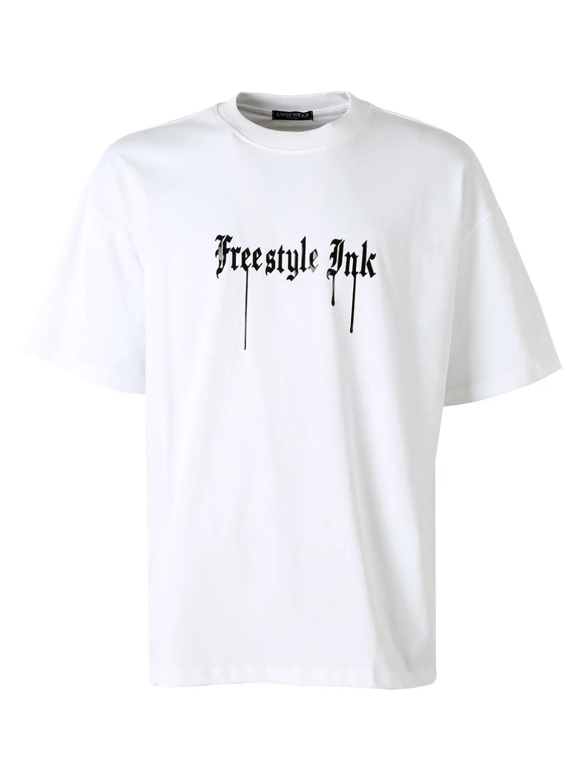 Ange Wear T-shirt da uomo oversize in cotone con stampe davanti e dietro - bianco