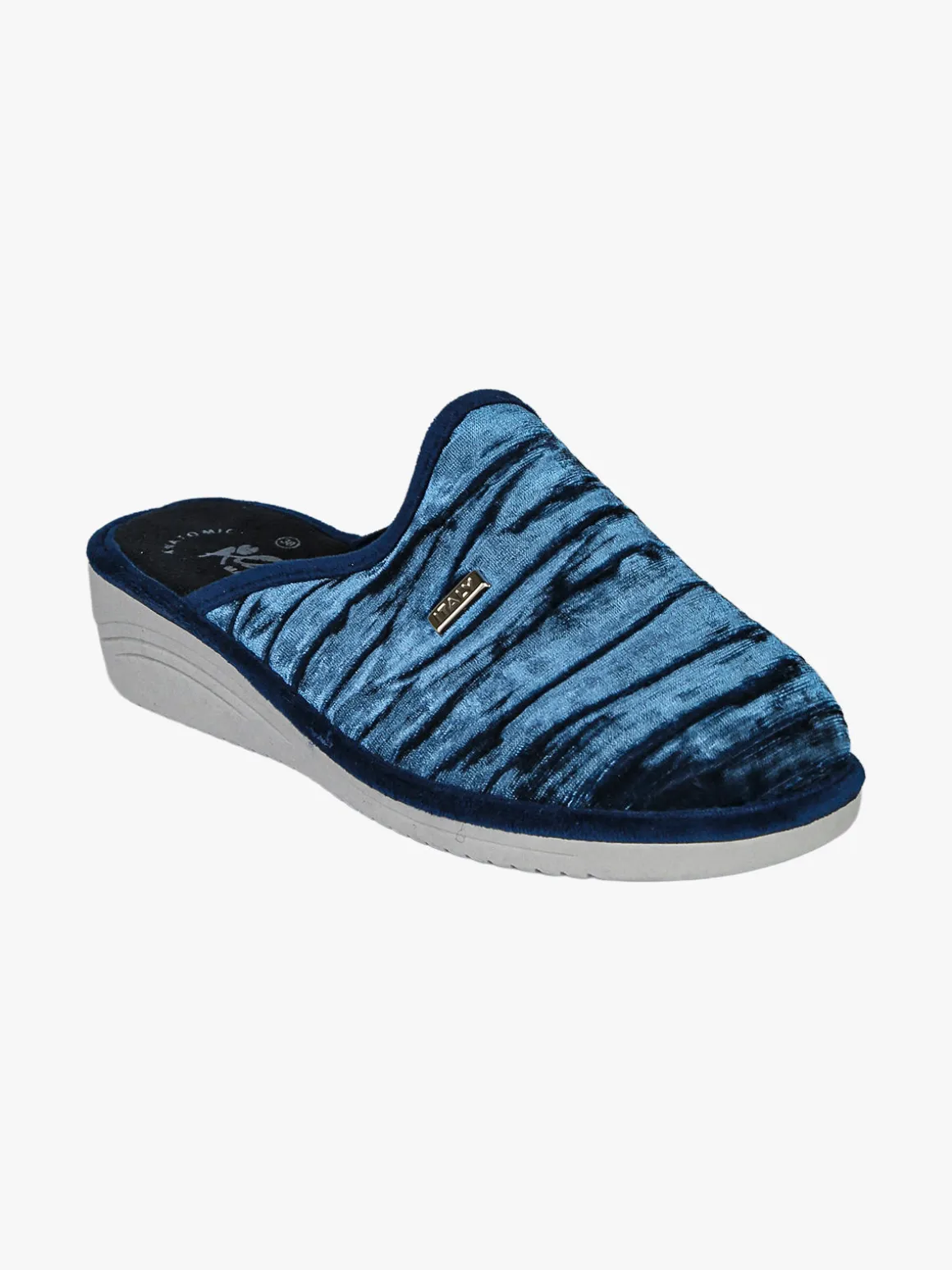 A Piedi Liberi Pantofole donna in velluto con zeppa - blu