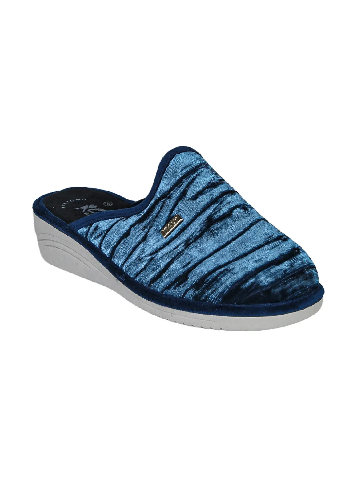 A Piedi Liberi Pantofole donna in velluto con zeppa - blu