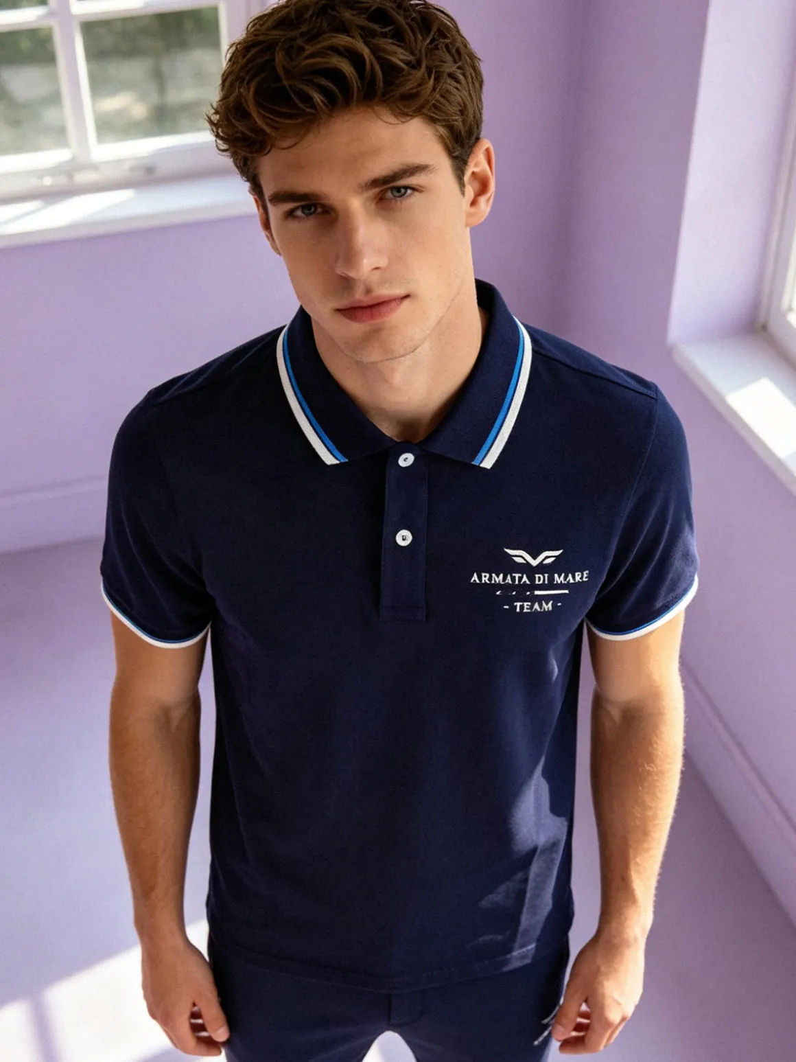 Armata Di Mare Polo da uomo in cotone a maniche corte con stampa - blu scuro