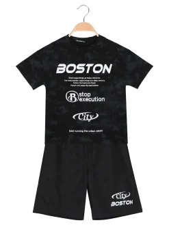 Armata Militare Completo corto da bambino in cotone con t-shirt e bermuda - nero