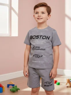 Armata Militare Completo corto da bambino in cotone con t-shirt e bermuda - grigio