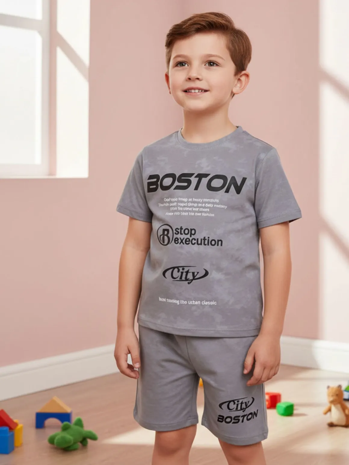 Armata Militare Completo corto da bambino in cotone con t-shirt e bermuda - grigio
