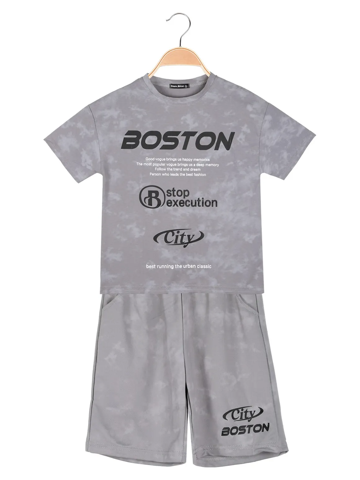 Armata Militare Completo corto da bambino in cotone con t-shirt e bermuda - grigio