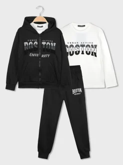 Armata Militare Completo 3 pezzi da ragazzo con cappuccio e zip - nero