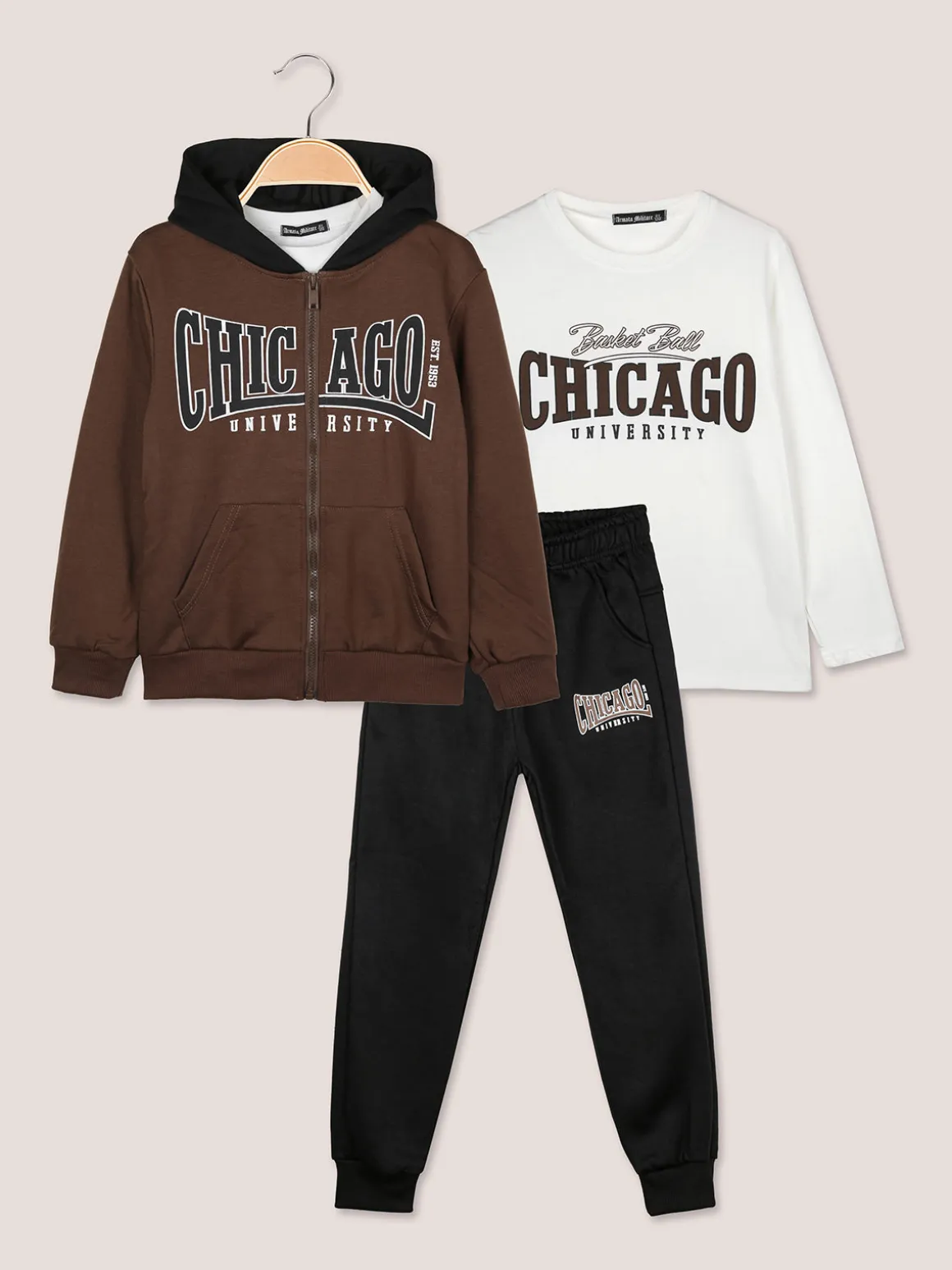 Armata Militare Completo 3 pezzi da bambino con cappuccio e zip - marrone