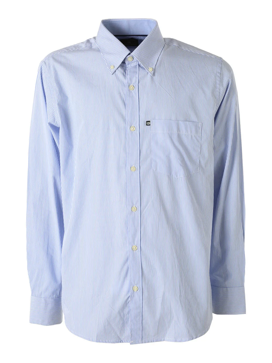 Ascot Sport Camicia a righe da uomo in cotone a maniche lunghe con taschino - azzurro