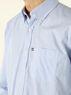 Ascot Sport Camicia a righe da uomo in cotone a maniche lunghe con taschino - azzurro
