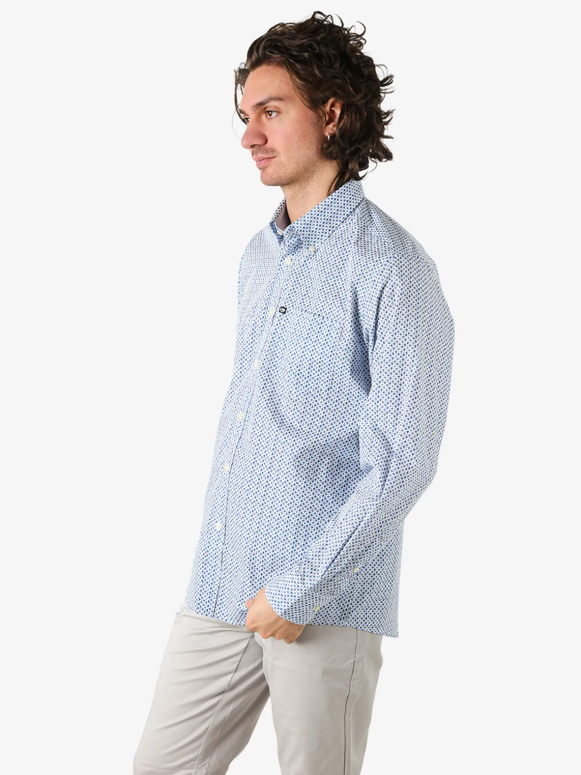 Ascot Sport Camicia da uomo in cotone a maniche lunghe con taschino e stampe - multicolore