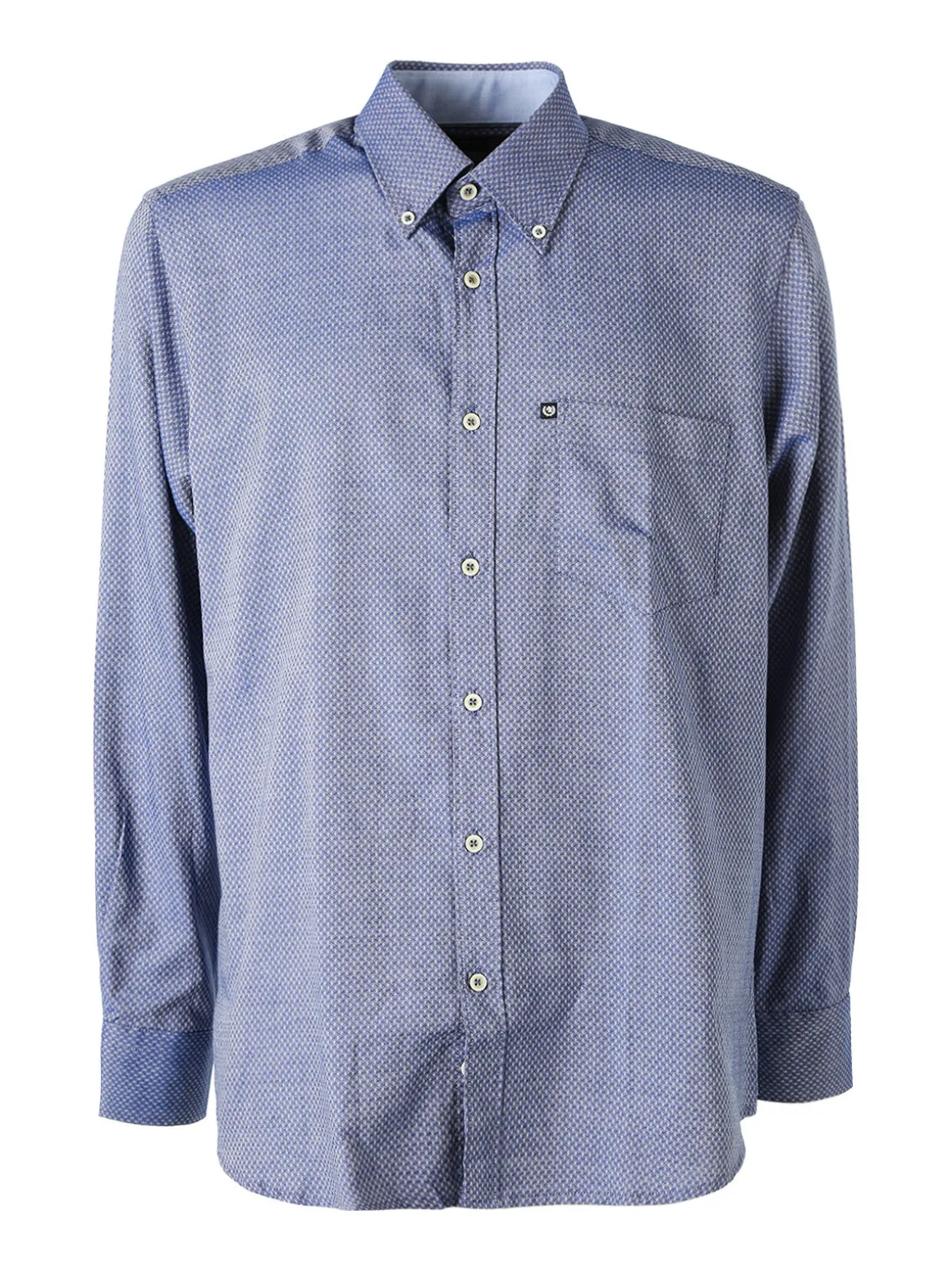 Ascot Sport Camicia da uomo in cotone a maniche lunghe con taschino e stampe - blu