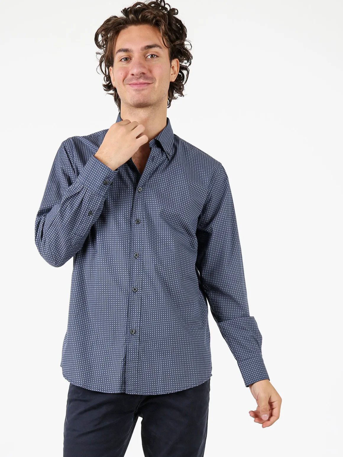 Ascot Sport Camicia da uomo in cotone a maniche lunghe con stampe - blu