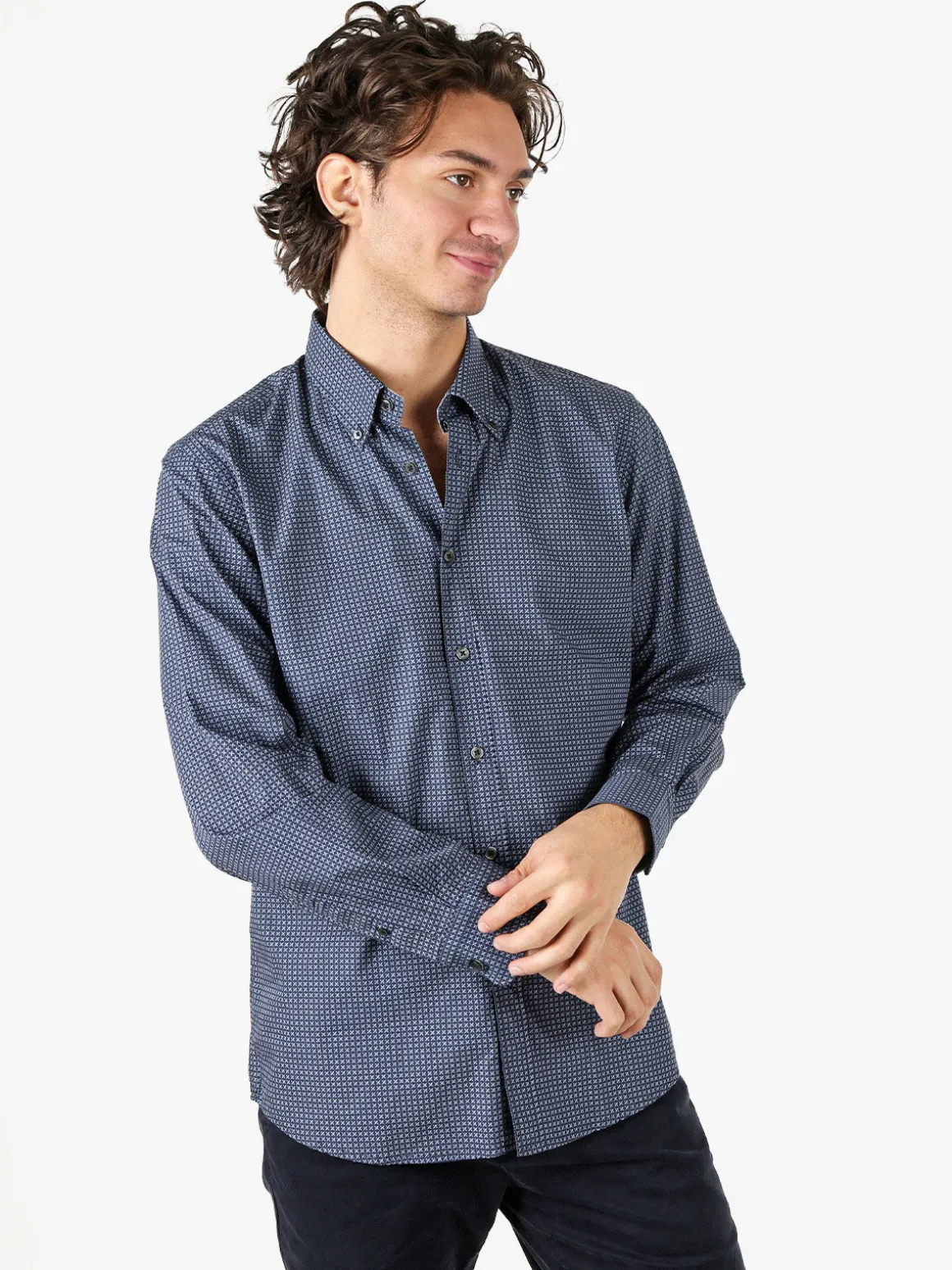 Ascot Sport Camicia da uomo in cotone a maniche lunghe con stampe - blu