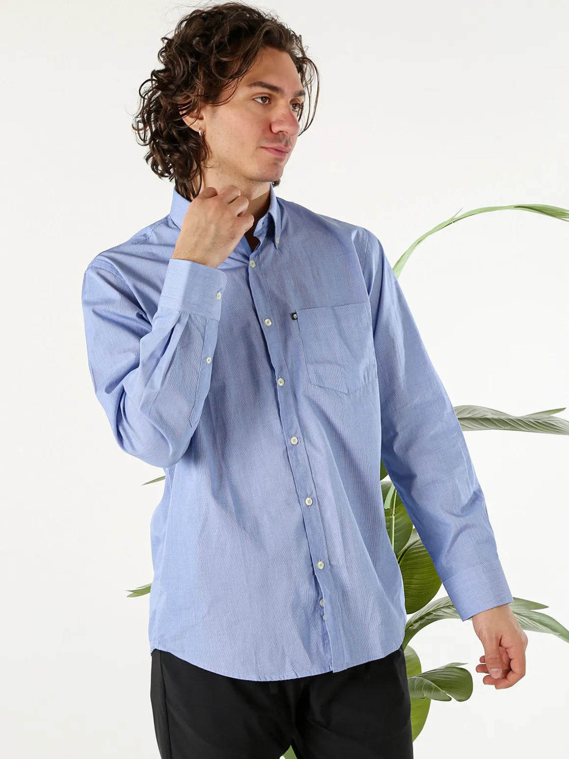 Ascot Sport Camicia da uomo in cotone a maniche lunghe con stampa texture - blu