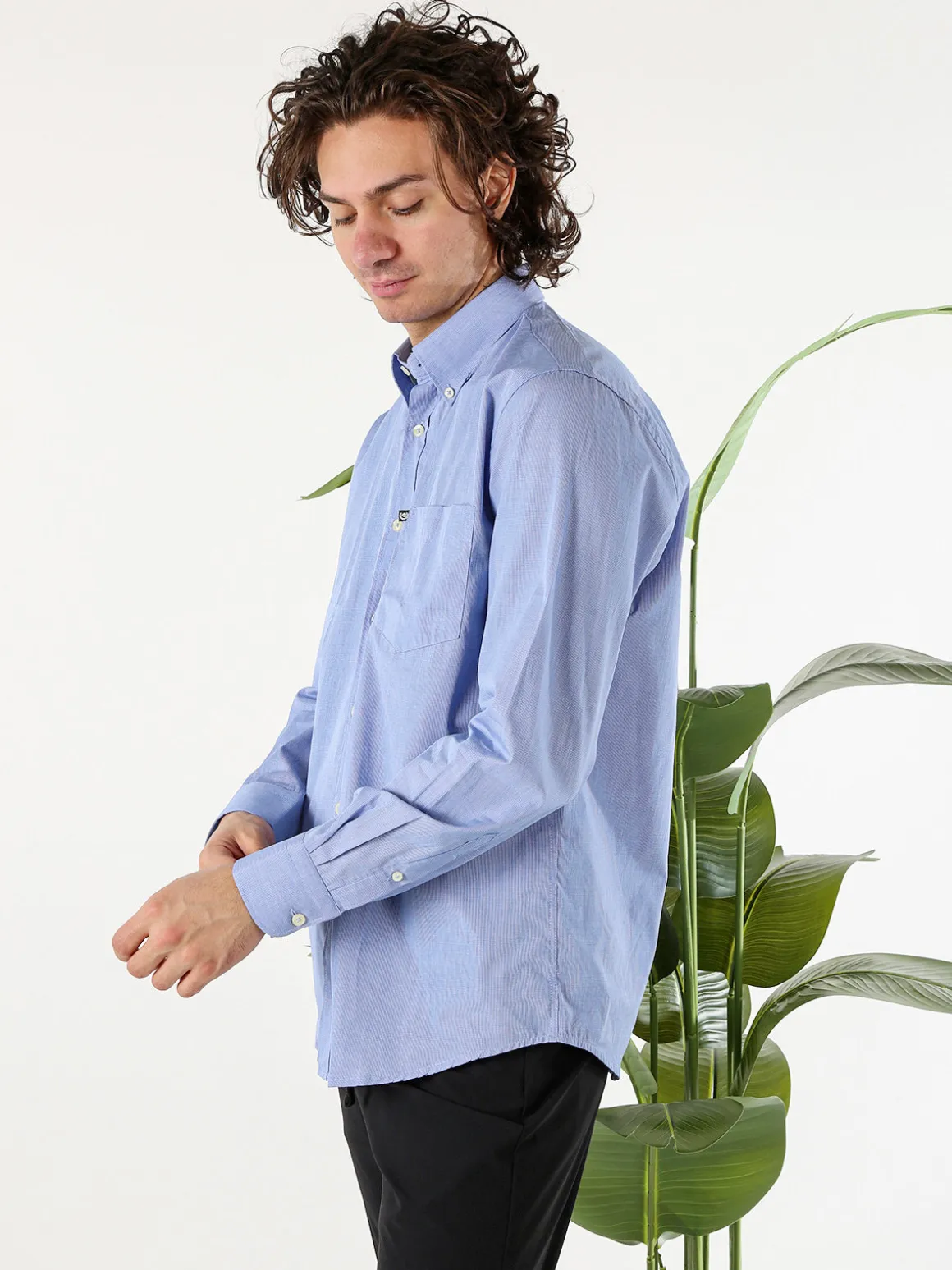 Ascot Sport Camicia da uomo in cotone a maniche lunghe con stampa texture - blu