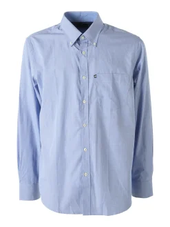 Ascot Sport Camicia da uomo in cotone a maniche lunghe con stampa texture - blu