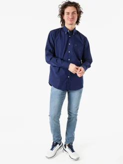 Ascot Sport Camicia da uomo in cotone a maniche lunghe con taschino - blu scuro