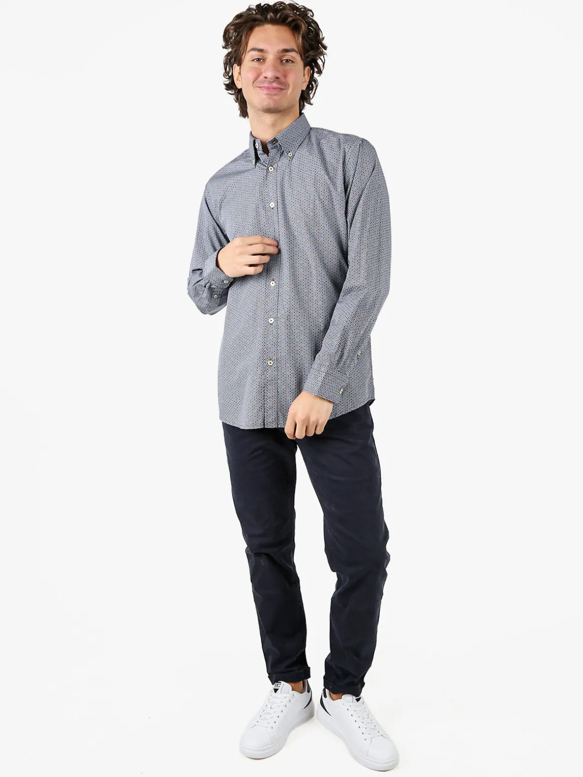 Ascot Sport Camicia da uomo in cotone a maniche lunghe con stampe - cielo