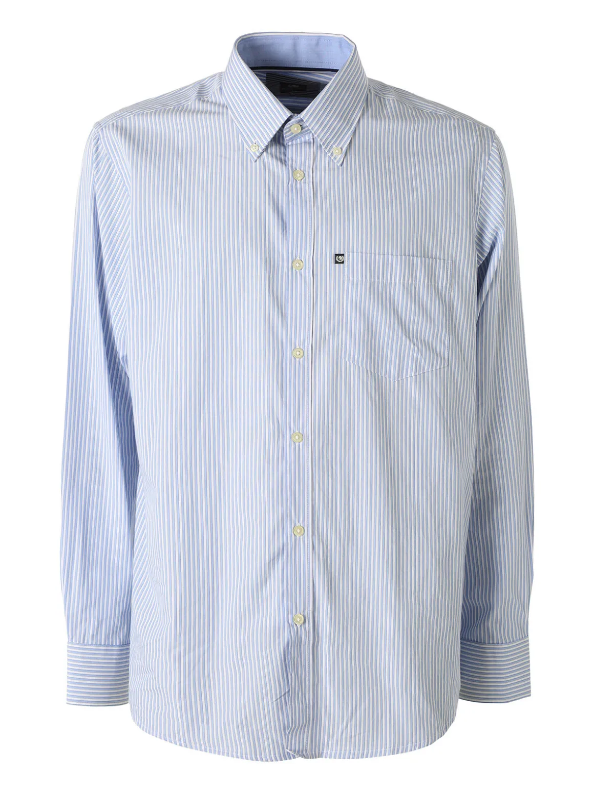 Ascot Sport Camicia rigata da uomo in cotone a maniche lunghe con taschino - azzurro