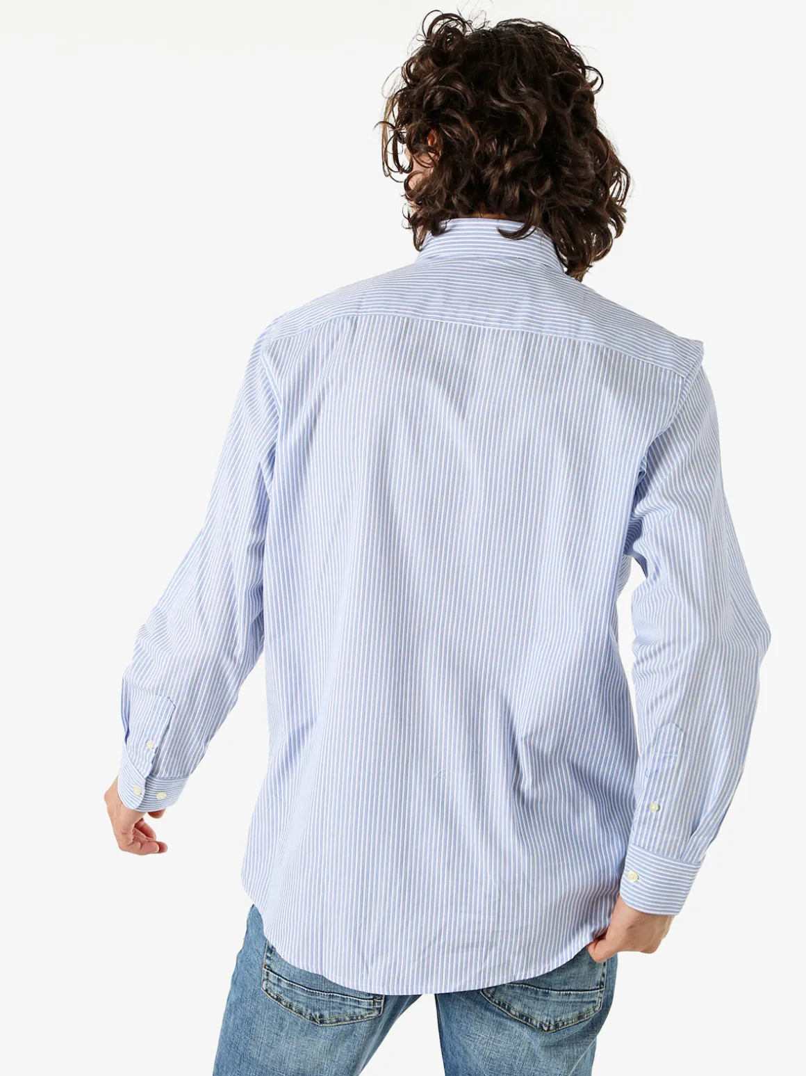 Ascot Sport Camicia rigata da uomo in cotone a maniche lunghe con taschino - azzurro