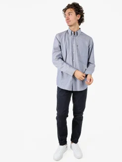 Ascot Sport Camicia rigata da uomo in cotone a maniche lunghe - blu