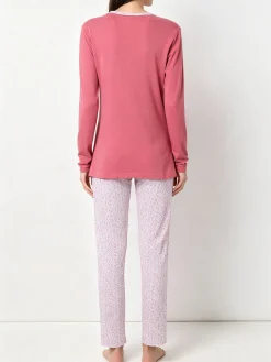 A Sette Pigiama aperto da donna in cotone interlock con pantaloni a stampa fiori - cipria