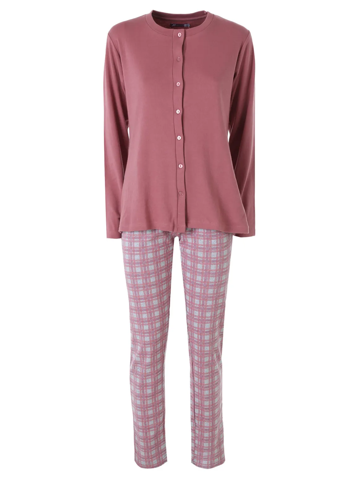 A Sette Pigiama aperto da donna in cotone interlock con pantaloni a quadri - rosa
