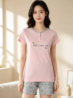 A Sette Pigiama corto da donna in cotone - rosa