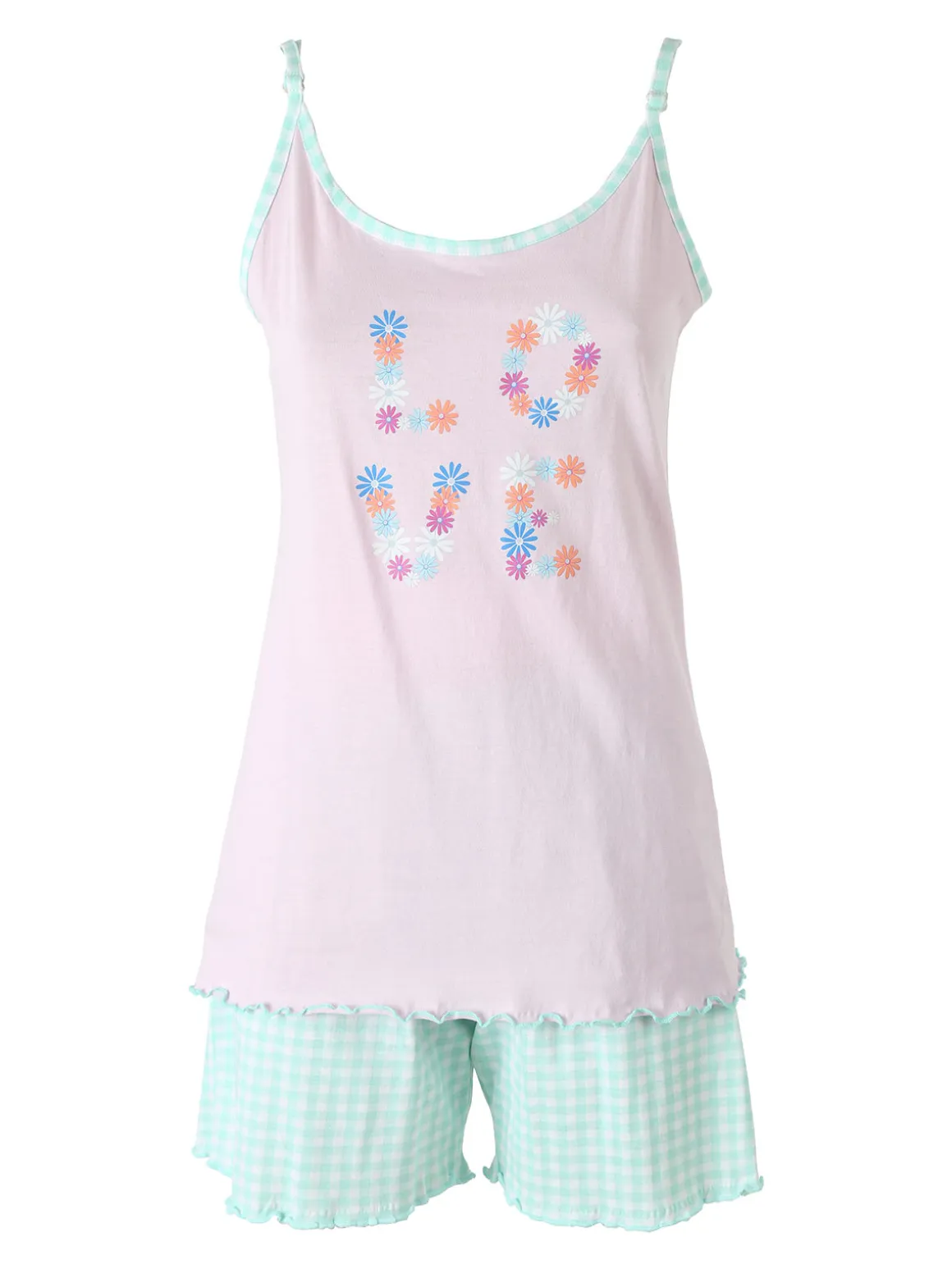 A Sette Pigiama corto da donna con spalline sottili e shorts a quadretti - rosa