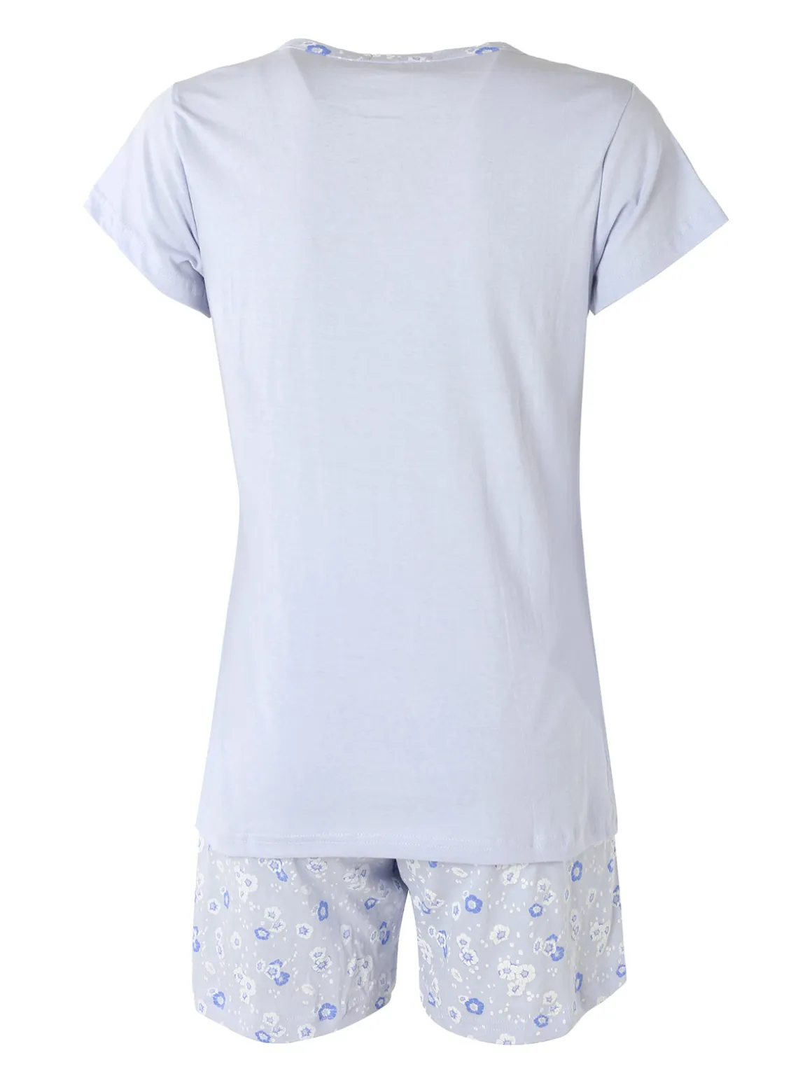 A Sette Pigiama corto da donna in cotone con taschino e shorts fiorati - azzurro