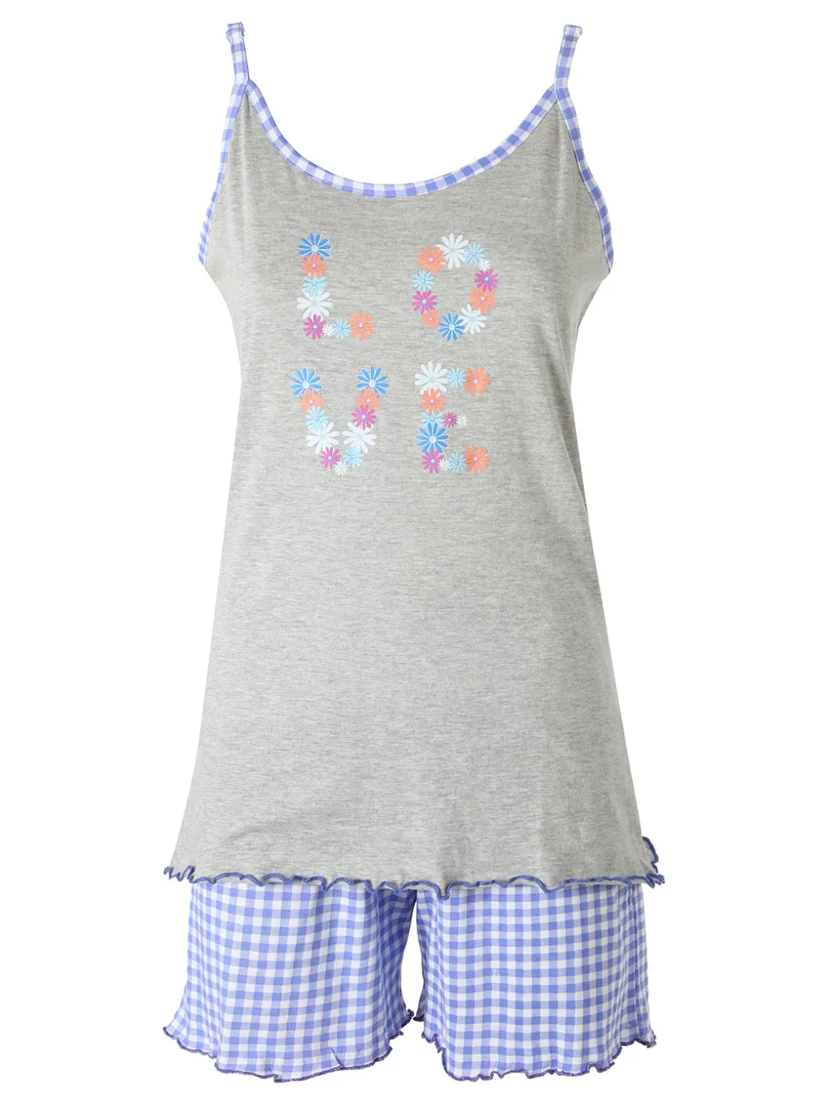 A Sette Pigiama corto da donna con spalline sottili e shorts a quadretti - grigio