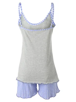 A Sette Pigiama corto da donna con spalline sottili e shorts a quadretti - grigio
