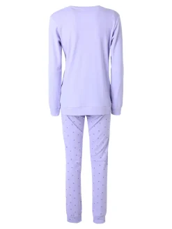 A Sette Pigiama lungo da donna in cotone interlock con pantaloni a cuori - lilla