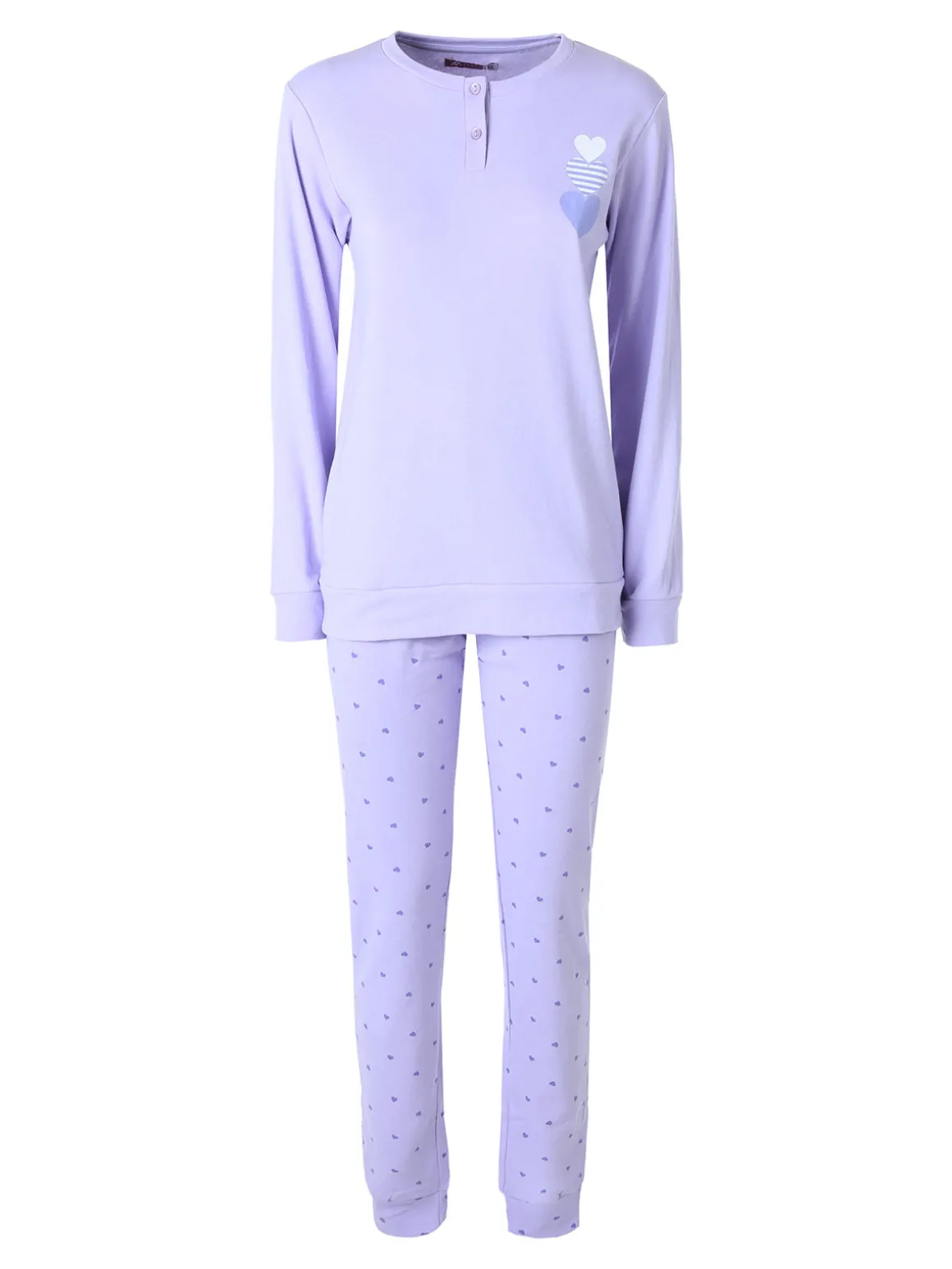 A Sette Pigiama lungo da donna in cotone interlock con pantaloni a cuori - lilla