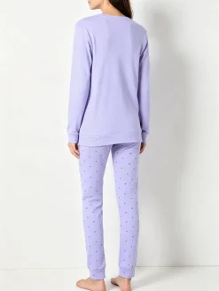A Sette Pigiama lungo da donna in cotone interlock con pantaloni a cuori - lilla