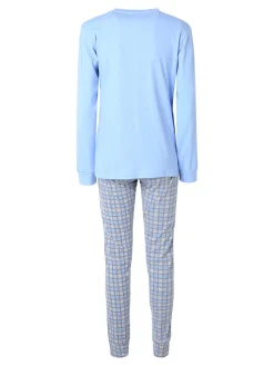 A Sette Pigiama lungo da donna in cotone interlock con pantaloni a quadri - azzurro