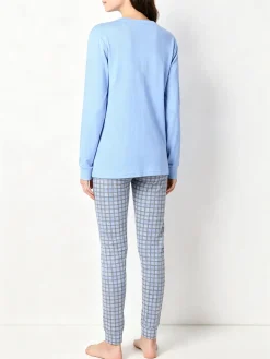 A Sette Pigiama lungo da donna in cotone interlock con pantaloni a quadri - azzurro