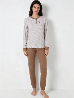 A Sette Pigiama lungo da donna in cotone interlock con stampa disegni - acqua marina
