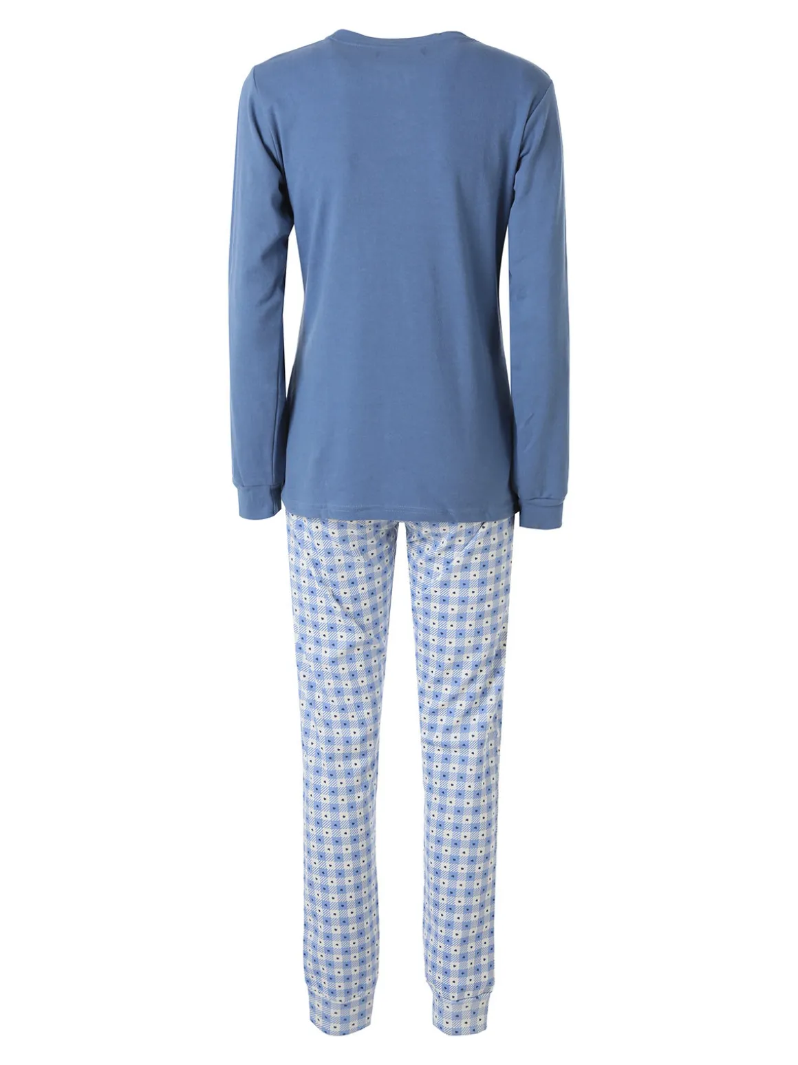 A Sette Pigiama lungo da donna in cotone interlock con pantaloni a quadretti - jeans