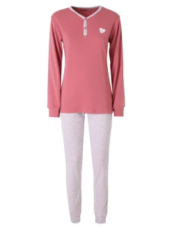 A Sette Pigiama lungo da donna in cotone interlock con pantaloni a stampa fiori - cipria