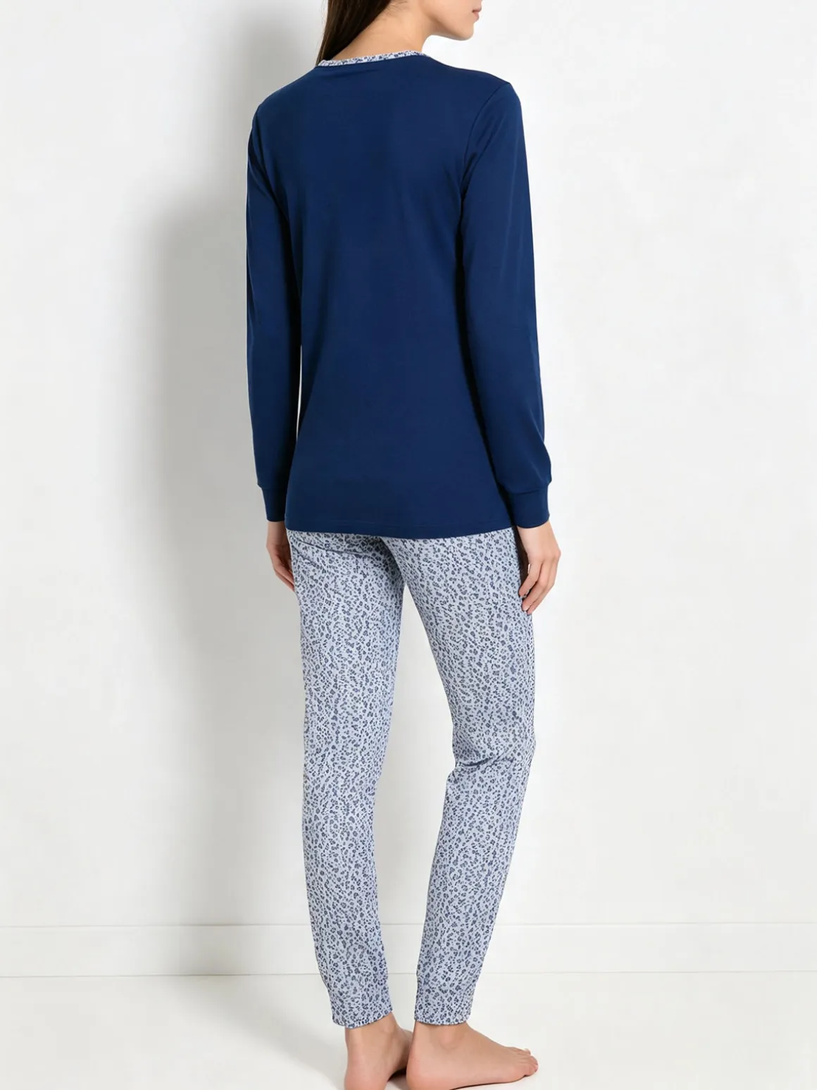 A Sette Pigiama lungo da donna in cotone interlock con pantaloni a stampa fiori - blu
