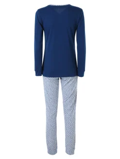 A Sette Pigiama lungo da donna in cotone interlock con pantaloni a stampa fiori - blu