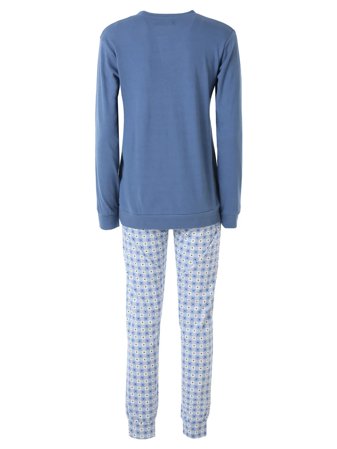 A Sette Pigiama lungo da donna in cotone interlock con dettaglio in pizzo e pantaloni a quadretti - jeans