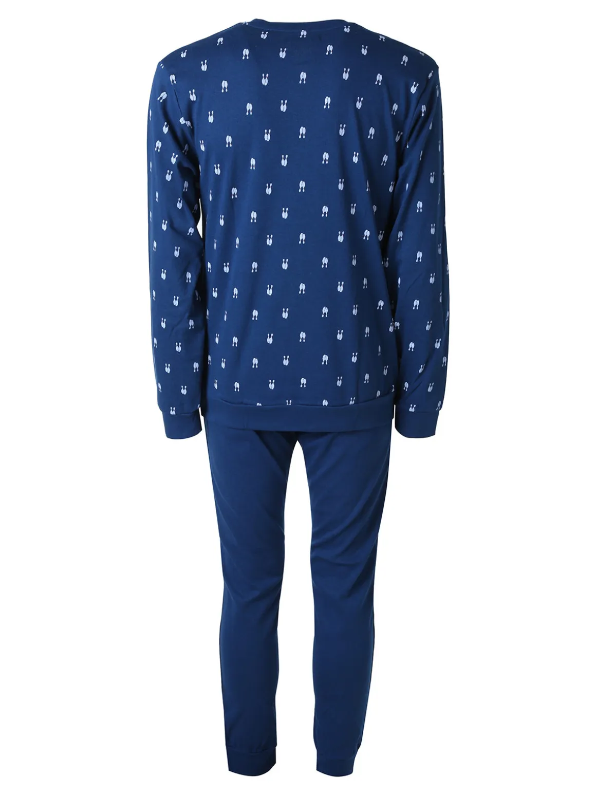 A Sette Pigiama lungo da uomo in cotone interlock con stampe birilli - blu