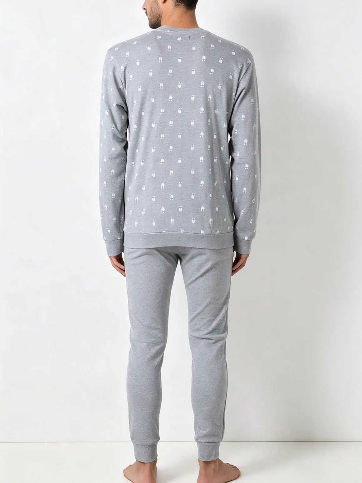 A Sette Pigiama lungo da uomo in cotone interlock con stampe birilli - grigio